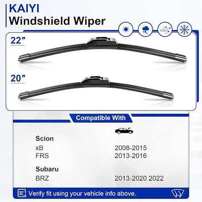 KAIYI 22" + 20" Windshield Wipers Compatible with Scion xB 2008-2015,FRS 2013-2016,Subaru BRZ 2013-2020 2022 Premium Automotive Replacement Windshield Wiper Blades 2 Pack
