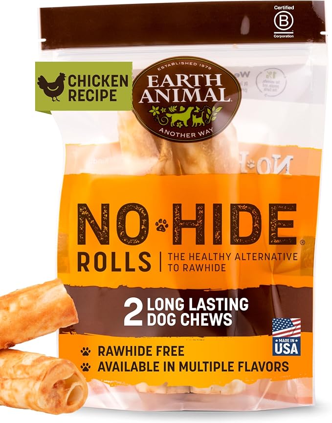 No Hide Chews - Long Lasting Rawhide Free Medium Dog Chews Rolls, Chicken - 2 Count