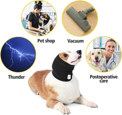 No Shake Ear Wraps for Dogs,Soft Dog Calming Hoodie Dog Ear Cover Ear Muffs for Anxiety,Grooming,Bathing,Swim,Noise Protection Quiet Ear for Dogs,Black L