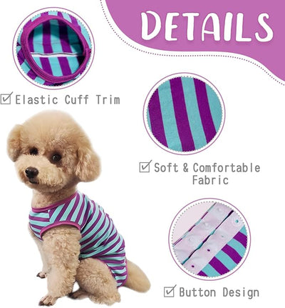 Dog's Recovery Suit Post Surgery Shirt for Puppy, Small Dog Surgical Recovery Suit for Female Male Dogs, Dog Onesie Protect Surgical Wound(Purple Blue Stripe-XL)