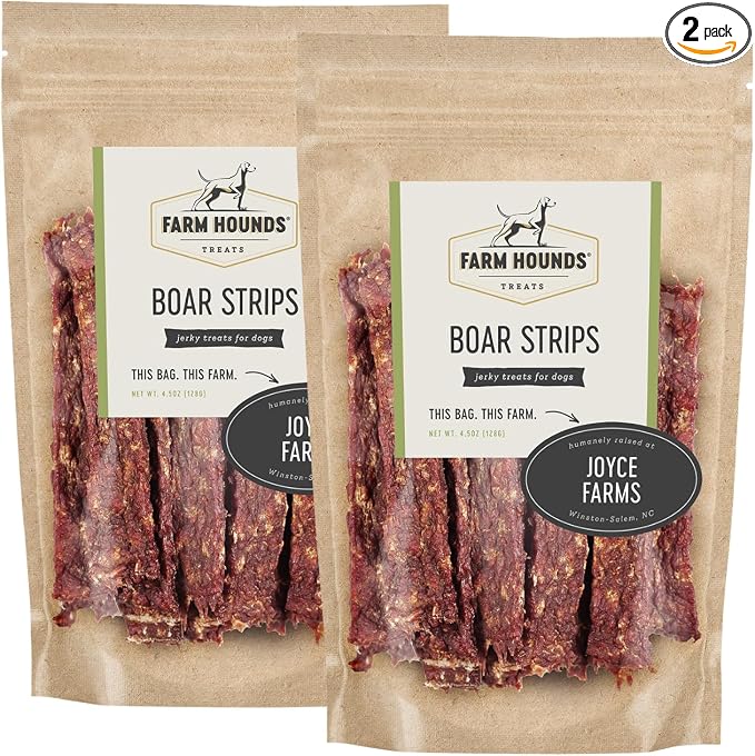 Boar Strips - Premium Natural Jerky for Dogs - from 100% Humanely Raised Boar - Break-to-Size - Great for Training & Treats - No Added Fillers - Made in USA - 4.5 oz - 2 Pack