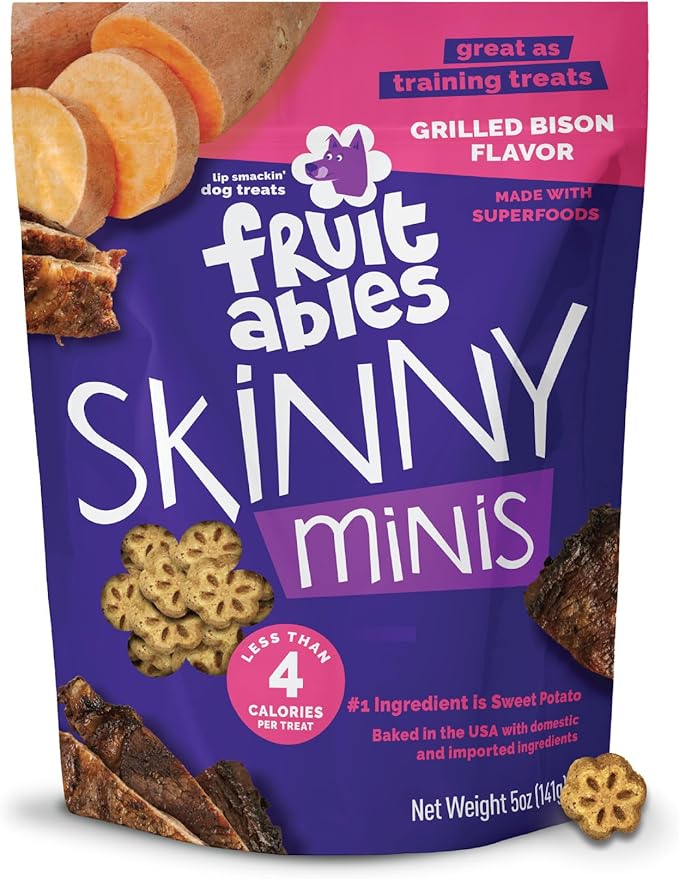Skinny Minis Dog Treats, Healthy Sweet Potato Treat for Dogs, Low Calorie & Delicious, Puppy Training, No Wheat, Corn or Soy, Made in the USA, Grilled Bison Flavor, 5oz