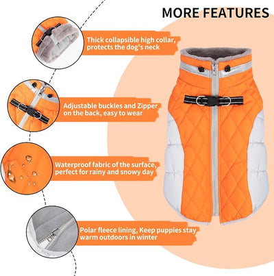CuteBone Waterproof Thick Dog Winter Coat Doggie Jacket Warm Pet Clothes Comfortable Puffer Dog Vest for Small Medium Large Dogs with Harness Hole YRFN04XXL