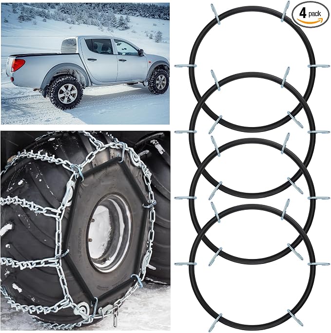 BBTO 4 Pcs Light Truck Traction Chain Rubber Tightener Grip Light Truck/SUV Tire Tensioner Adjuster Tire Chain Tensioner for Wheels/Rims Sized from 16 up to 19.5 Inches in Diameter