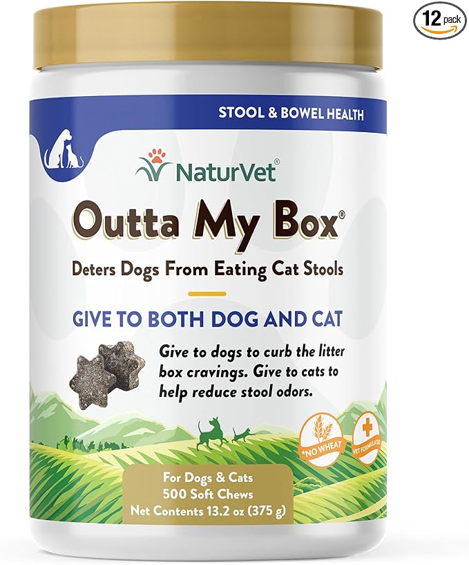 Outta My Box – 500 Soft Chews – Deters Dogs from Eating Cat Stools – Reduces Cat Stool Odors – for Dogs & Cats – 50 Day Supply