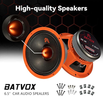 MX80E2 Loudspeaker 8 Inch Midrange 640 Watts 4 Ohms Orange Bullet, Premium Quality Audio Door Speakers for Car or Truck Stereo Sound System, Orange (2 Speakers)