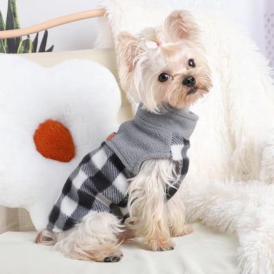 Small Dog Sweater - Fleece Vest Dog Sweater - Plaid Puppy Sweaters for Small Dogs Girl Boy - Doggie Winter Clothes - Fleece Doggy Outfit- Cat Sweatshirt, XXS, Grey