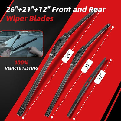 OTUAYAUTO 26"+21"+12" Windshield Wiper Blades Replacement for Acura MDX 2007-2013, Front and Rear Wiper Blade, Fit J/U Hook Wipers Arm (Pack of 3)