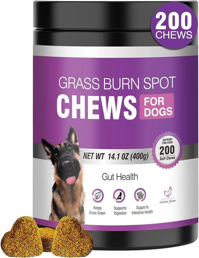Grass Burn Spot Chews for Dogs Dog Pee Grass Neutralizer 200 Green Grass Dog Chews Urine Lawn Spot Protector Urinary Tract Support Dog Bladder Support Cranberry, Apple Cider Vinegar, DL-Methionine