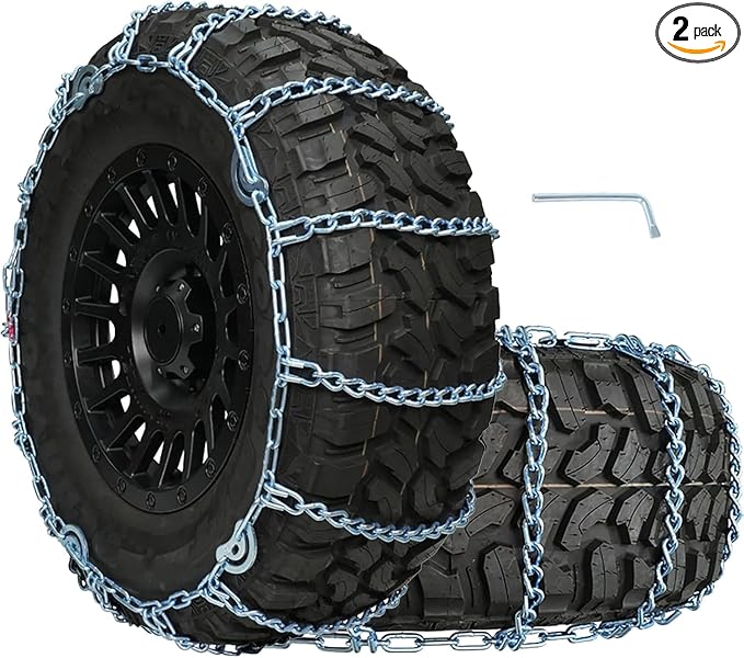 SCITOO QG2228CAM Snow Chains for Car Pickup Trucks SUV,Universal Emergency Tire Traction Chain,Anti-Skid Thickening Tire Chains Width 225 235 245 255 265 275 285 295(15" 16" 17" 18" 19" 20")- Set of 2