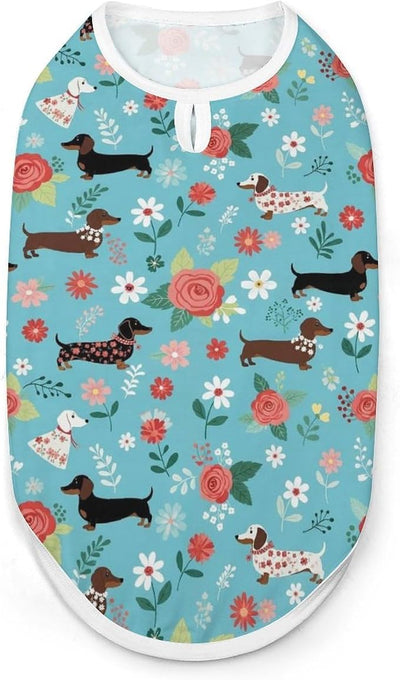 Quick Dry Lightweight Dog Sleeveless Vest, Breathable Pet Shirts Cute Dachshund Dog Floral for Small Medium Puppies, XX-Large