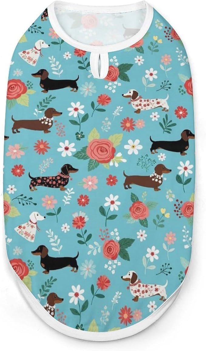 Lightweight Pet Vest for Dogs, Soft Breathable Sleeveless Puppy Shirt Cute Dachshund Dog Floral, Daily & Outdoor Pet Clothing, Medium