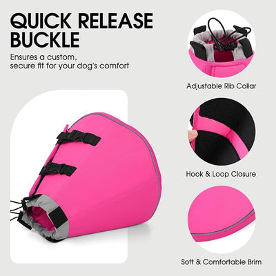 Dog Cone, Soft Cone for Dogs to Stop Licking, Dog E-Collar Alternative After Surgery for Medium Large Dogs, Pet Cones Collar for Wound Healing with Adjustable Buckle, Pink L