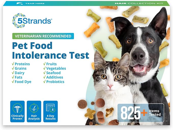Pet Food Intolerance Test, at Home Sensitivity Test for Dogs & Cats, 825 Items Tested, Hair Analysis, Accurate for All Ages & Breeds, Pet Gut Health, Results in 4 Days