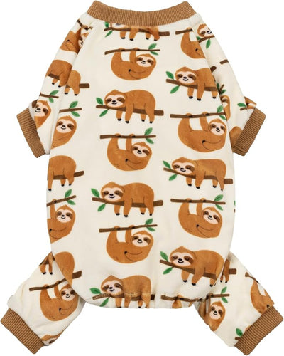 Fitwarm Sloth Dog Fleece Pajamas, Soft Winter Clothes for Small Dogs Boy Girl, Funny Pet Outfit, Brown, Cream, XXL