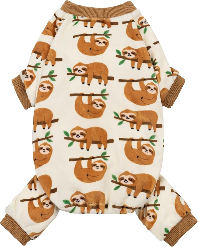 Fitwarm Sloth Dog Fleece Pajamas, Soft Winter Clothes for Small Dogs Boy Girl, Funny Pet Outfit, Brown, Cream, Medium