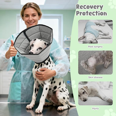 Avont Dog Cone Alternative, Adjustable Soft Comfy Foldable E Cones for Medium Large Dogs After Surgery, Escape-Proof Elizabethan Collar for Surgical Wound Recovery Stop Licking -Grey(XL)
