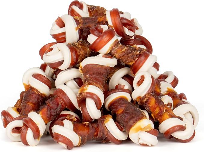 2.5" Rawhide Free Dog Treats with Mixed Vegetables, Duck Wrapped Mini Knot Bones for Small Dogs, Healthy Snacks for Balanced Nutrition, 21.2oz
