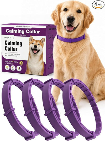 Calming Collar for Dogs 4 Pack, Waterproof Dog Calming Collar for Anxiety and Stress Relief, Long-Lasting 60-Day Pheromone Collars for Dog, Adjustable for Medium Big Dogs (Purple, Large)
