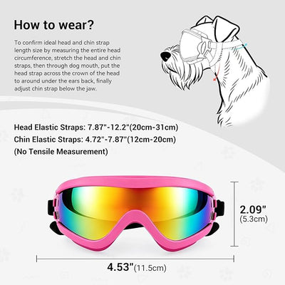 Enjoying Dog Sunglasses Medium Breed, UV Protection Dog Goggles for Medium-Small Dogs, Windproof Dust-Proof, Dog Eye Protection for Outside Cycling Driving, Adjustable Straps, Pink