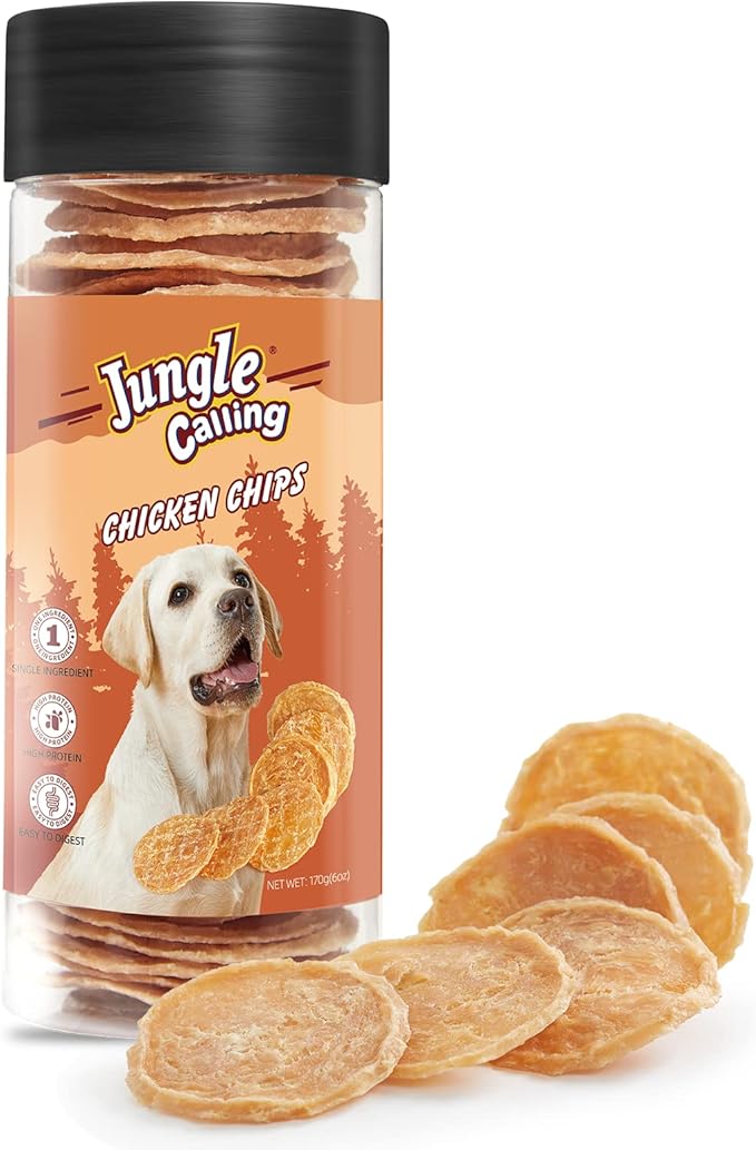 32 Count Dog Treats, Single Ingredient Chicken Chips, Crunchy Jerky Chip Training Treat for Small Medium Large Breed Dogs