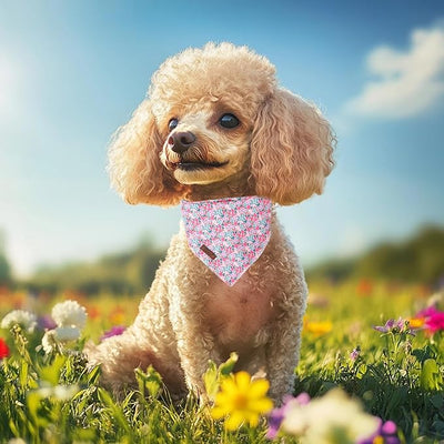 Floral Dog Bandana - Soft Spring Summer Wildflowers Dog Neck Scarf, Cute Pet Bib for Medium Large Dogs, Kawaii Photo Dogs Cats Prop for Daily Use Parties & Pet Photography L