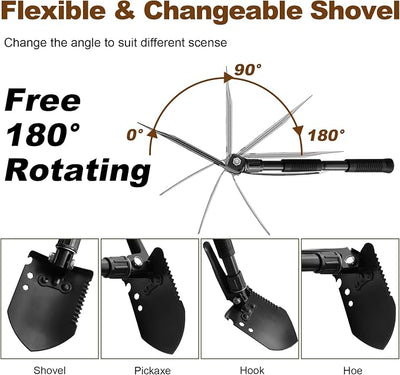 Folding Camping Shovel, Carbon Steel Multi-Tool Survival Shovel for Outdoor, Emergency, Hiking, Car Off-Road (2-Pack)