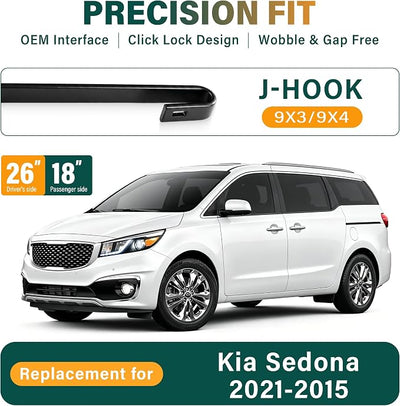 Windshield Wiper Blades Replacement for Kia Sedona 2015 2016 2017 2018 2019 2020 2021 Original Factory Quality Front Rear Wiper Blade Set - 26" 18" 13" (Set of 3)