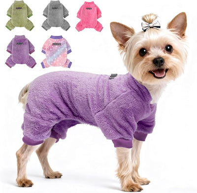 PAWCHIE Dog Fuzzy Velvet Pajamas,Dog Sweater Winter Cloth for Small Dogs Cat,Boy Girl,Pet Jumpsuit, Doggy Apparel for Teacup Yorkie Chihuahua,Purple,XXS