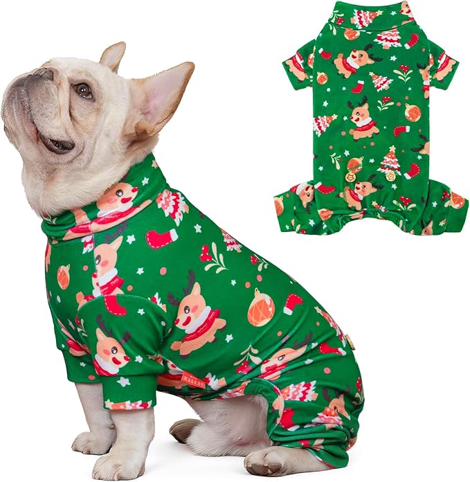 KYEESE Dog Christmas Pajamas, Turtleneck Pet Pjs for Small Dogs, Soft Velvet Holiday Dog Onesie with 4 Legs, Cozy Warm Sleepwear Doggie Jammies, Cute Winter Doggie Outfit, X-Large