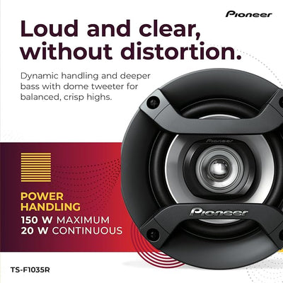 Pioneer F-Series TS-F1035R 4” 2-Way Speakers (Pair) – 150W Max, Balanced Sound + Smooth Treble, Great Stock Replacement, High-Efficiency Speaker Designed for OEM Power