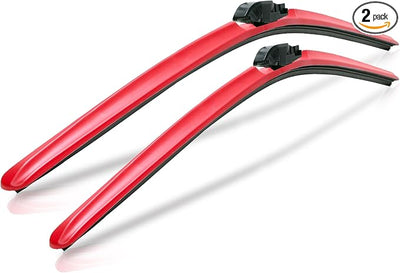 ClixWipers 24" + 14" (Set of 2) Red All Weather Premium Automotive Replacement Windshield Wiper Blades, Passenger and Driver Side Winter Wiper Blades for Various Car Models