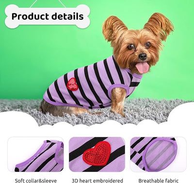 Dog Shirts for Small Dogs, Striped T-Shirts Pets Vest Pet Apparel Tee Shirts Dog Tank Top Spring Summer Suitable for Chihuahua French Bulldog Bichon Shih Tzu