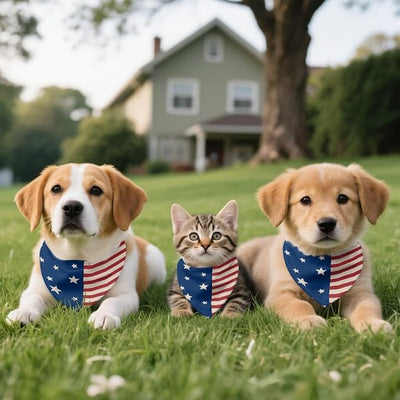 KEIAHUAN Patriotic Dog Bandanas American Flag Handkerchief Scarf Triangle Bandana Reversible Adjustable Holiday Scarves for Boy and Girl