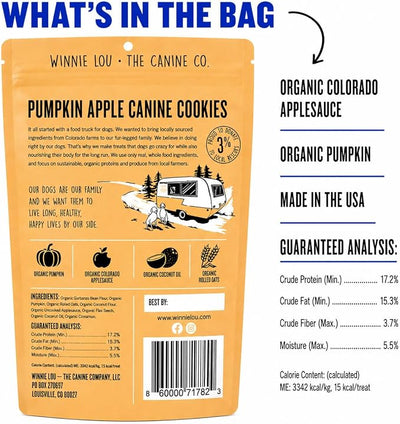 Winnie Lou Organic Dog Treats – Natural Dog Biscuits, USA Made, Organic Ingredients, Clean, Sensative Stomach, All Breed Sizes, High Protein, Hypoallergenic, Pumpkin Apple Canine Cookies (Pack of 2)