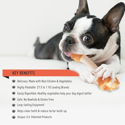 LuvChew Premium Dog Bones, Made with Real Chicken & Wholesome Vegetables, Rawhide Alternative, Large 2pcs/Pack x2packs