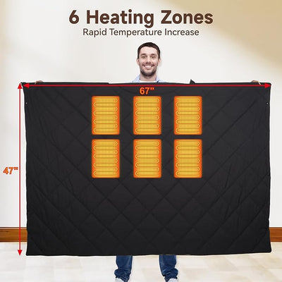 Heated Blanket Outdoors, Battery Operated Heated Throw with 10000mAh Power Bank, Cordless Wearable Electric Blanket & Shawl, 6-Zone Fast Heating for Camping, Hiking, Stadium Events & Travel
