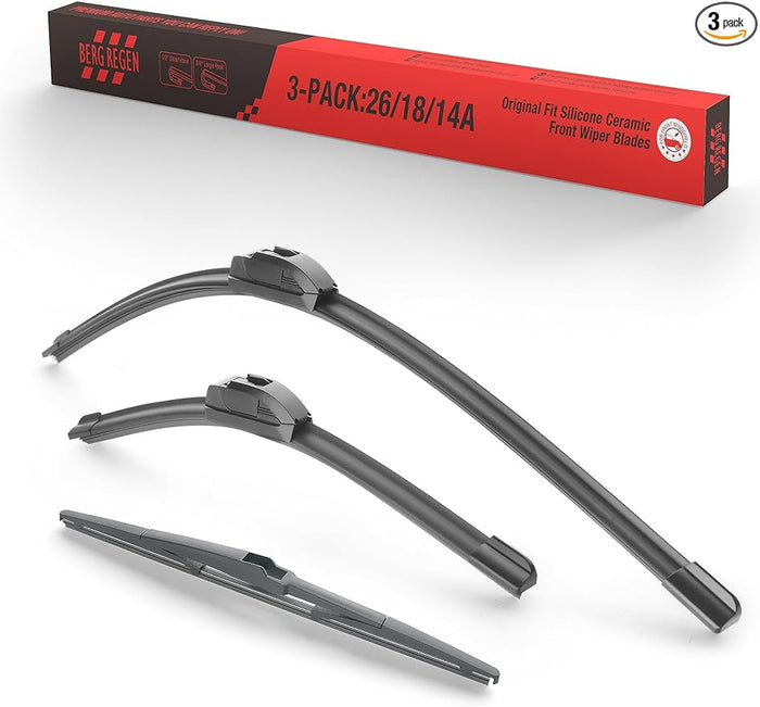 26"/18"/14" Silicone Windshield Wiper Blades Set Replacement for Jeep Cherokee 2021 2020 2019 2018 2017 2015 2014 and More Cars(Pack of 3) All-Season Original Factory Quality Wiper Blades,U/J Hook