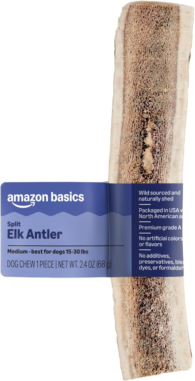 Split Elk Antler, Naturally Shed, Long Lasting for Aggressive Chewers, Medium (Best for Dogs 15-30 lbs) (Previously Wag)