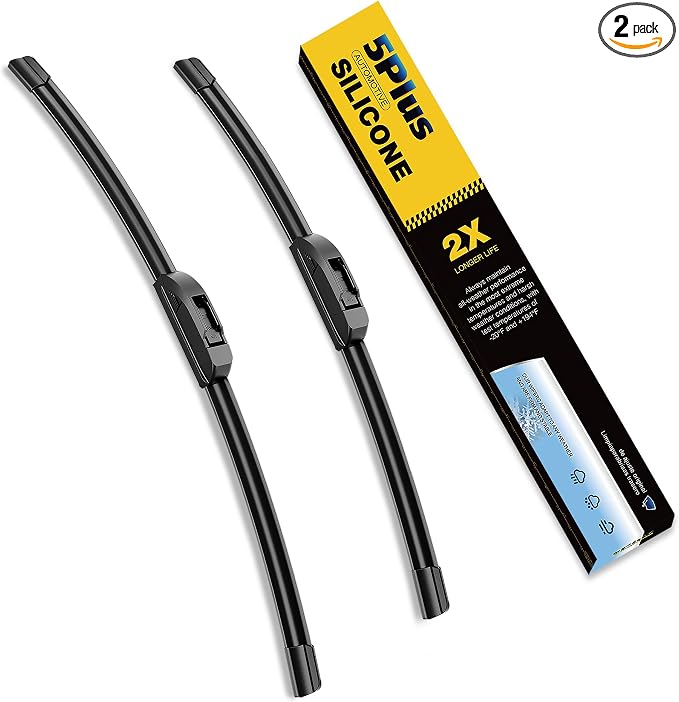 5 PLUS Premium Silicone Wiper Blades 24"+16" Front Windshield Wipers 2-PACK | All Weather Performance, Waterproof Rain Wiping, Streak-Free Visibility, Long Lasting Harsh Weather Design