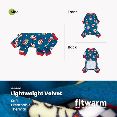 Fitwarm Popcorn Dog Pajamas, Funny Dog Clothes for Small Dogs Boy Girl, Fleece Pet Onesie with Feet, Blue, Red, White, Yellow, XS