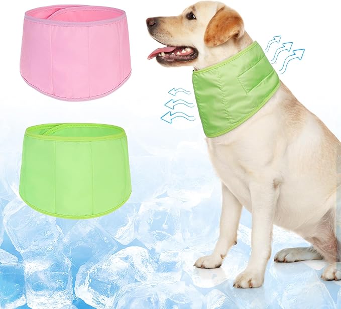 BEAUTYZOO Dog Cooling Bandana for Small Dogs, Instant Chill Out Ice Scarf Pet Bandanas, 2 Pack Adjustable Neck Wrap Cooler,Heat Relief Prevent Sunstroke for Summer Outdoor Camping Training,Pink Green