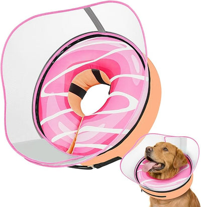 Supet Raised Inflatable Dog Cone After Surgery - Adjustable Recovery Donut Collar with Removable Shield to Stop Licking Wounds & Protect Stitches - Soft Dog Cone Alternative for Large Dogs (Pink,XXL)
