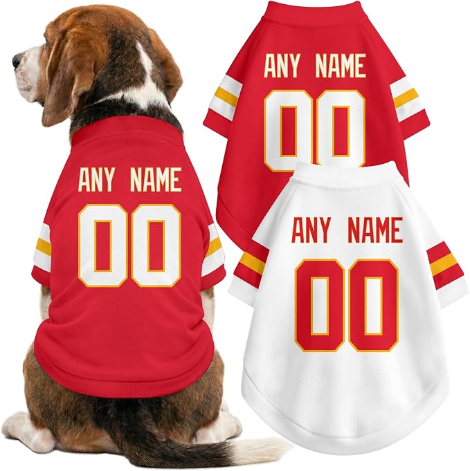 Kansas Dog Clothes Jersey Style Personalized Pet T Shirt with Custom Name Number for Small Medium Large Dogs