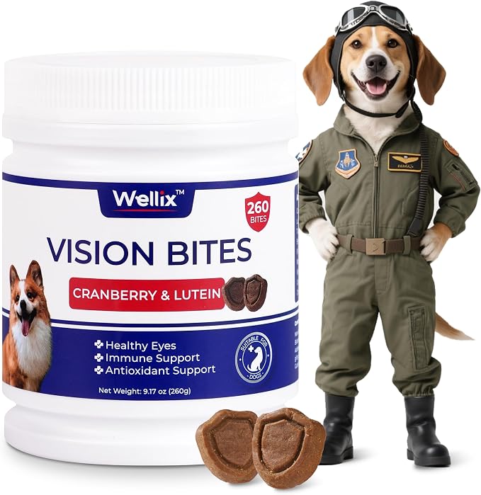 260 Bites Vision Taurine for Dogs - Senior Eye Supplement with Cranberry, Lutein, Marshmallow Root, Vitamin - Tear Stain Remover for Puppy, Small Medium & Large Dogs