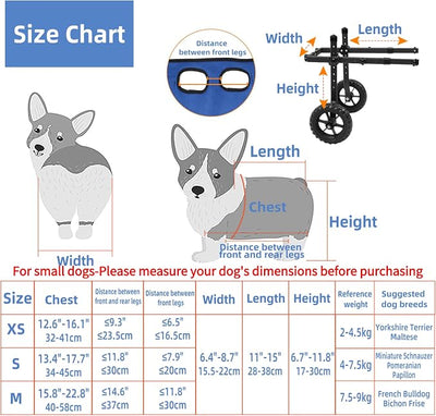 Adjustable Small Dog Wheelchair for Back Legs, Upgraded 5.5in Textured Wheel, Disabled Pets, Leg Brace, Mobility Aid for Small Pets, Hind Limb Rehabilitation, Older, Disabled (S（Chest 13.4-17.7in）)