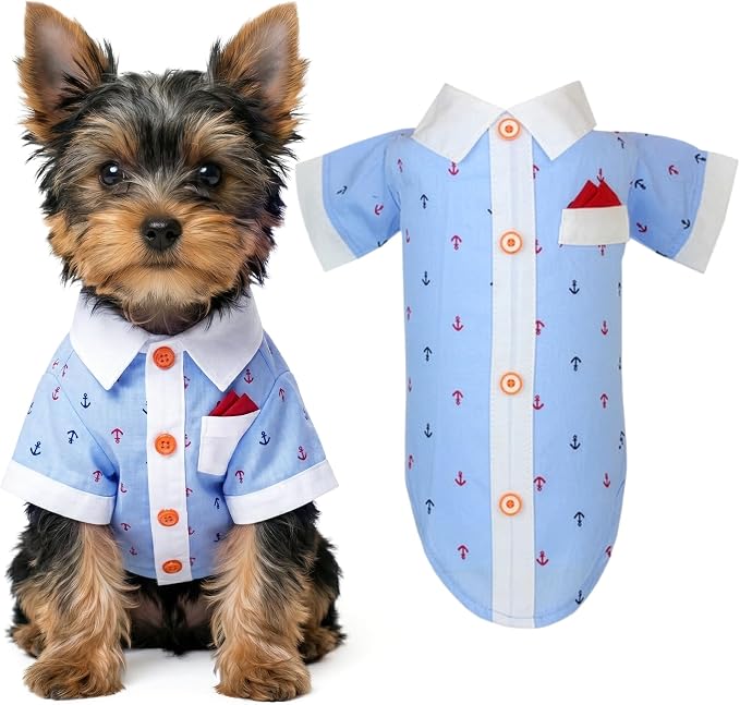 Anchor Dog Shirt – Nautical Shirts for Small Dogs – Summer Puppy Clothes – Lightweight and Breathable Dog Clothes – Light Blue Dogs Beach Outfit - Comfortable and Trendy Pet T Shirts