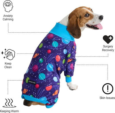 Spark Paws Dog Pajama, Dog Recovery Suit Male, Onesie, Ultra-Soft and 4-Way Stretch, for Small Medium and Large Breeds - Planets - XL