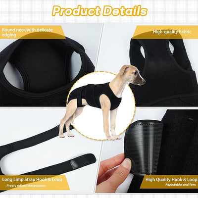 Adjustable Back Support for Medium Dogs - Joint Support Brace with 5 Plastic Rib Support System & Soft Airflow Fabric, Ideal for Post-Op or Daily Back Support, Black M