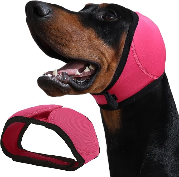 Dog Ear Muffs & Swim Cap and No Shake Ear Wrap for Bathing, Hematoma, Drying & Noise Anxiety Relief - Elastic Waterproof Ear Protection with Calming Hoodie for Grooming
